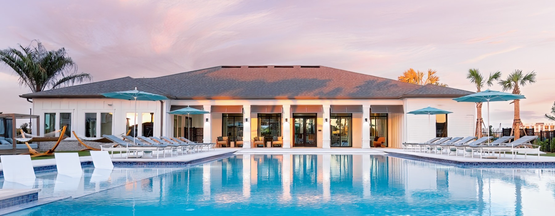 a building with a pool