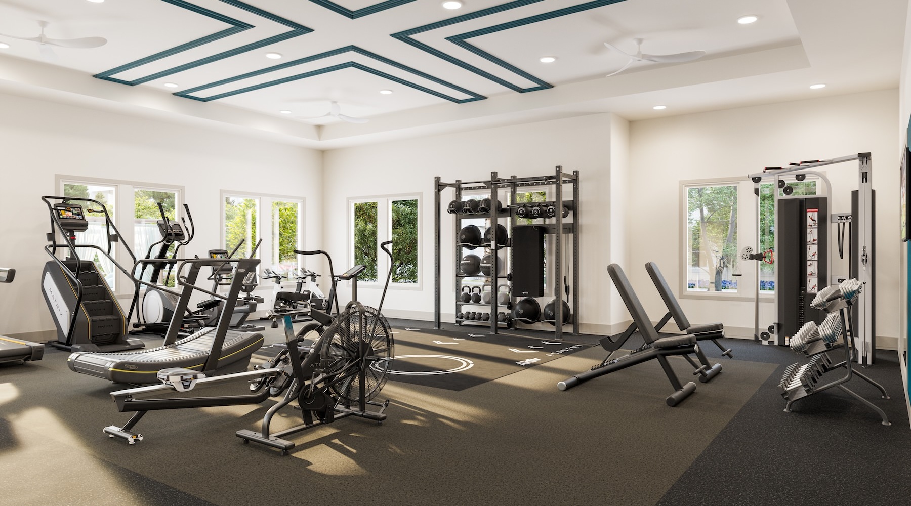 a gym with exercise equipment